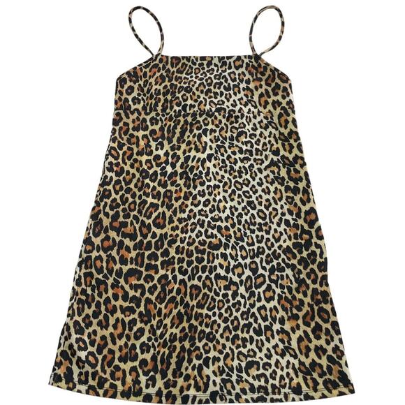 Zara Dress Womens Small Yellow Black Leopard Square‎ Neck Mini Stretch Knit - Picture 1 of 8